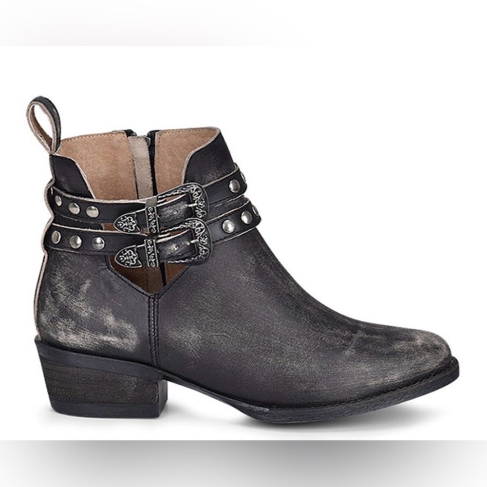 Circle G Black Leather Ankle Boots with Studded Straps - Picture 3 of 16